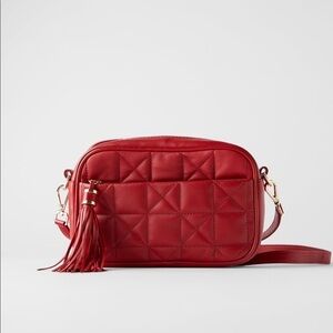 ZARA BNWT Red Quilted Leather Crossbody Bag